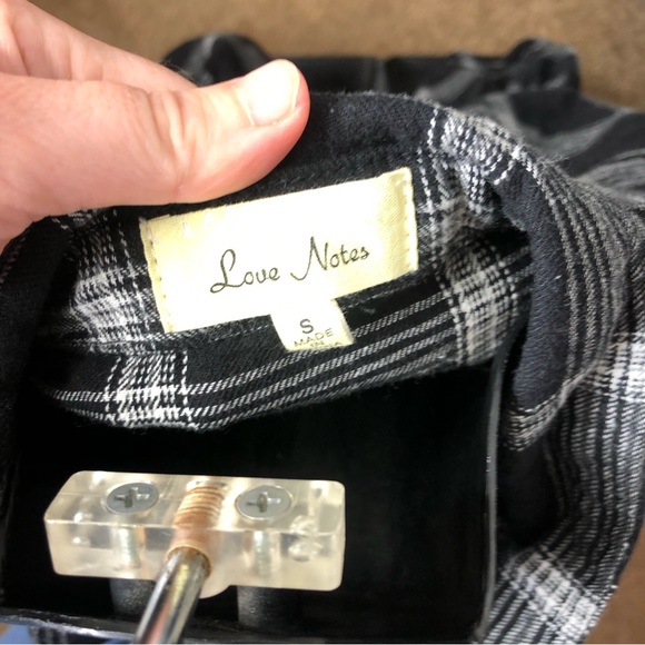 Love Notes black plaid ruffle botton flannel button down top - Picture 2 of 3